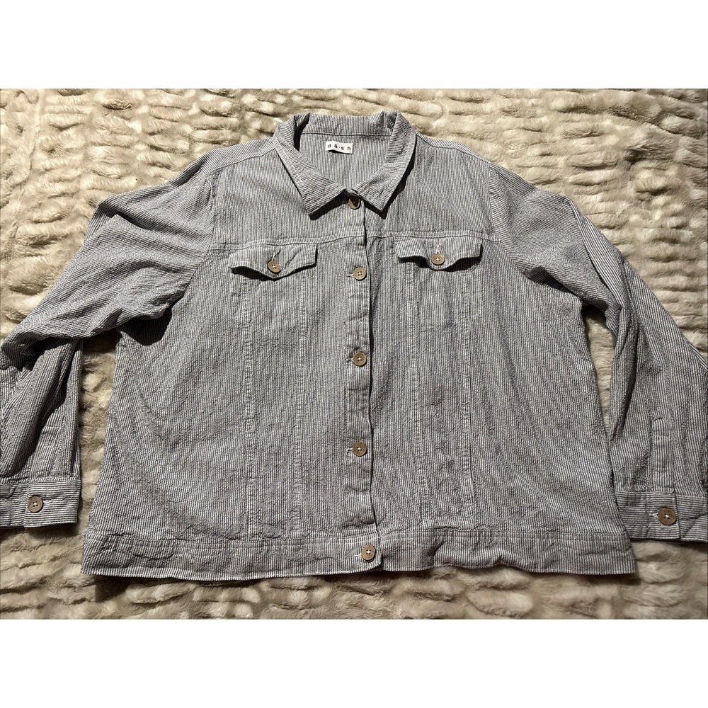 Dash women's top striped linen-blend utility Trucker Casual resort wear Size 2x
